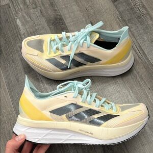 Adidas Adizero Boston 11 Women's Cream and Yellow Athletic Shoes